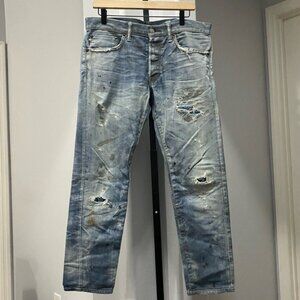 FABRIC BRAND & Co. Blue Distressed Selvedge Denim Button Fly Jeans Japan Size 32